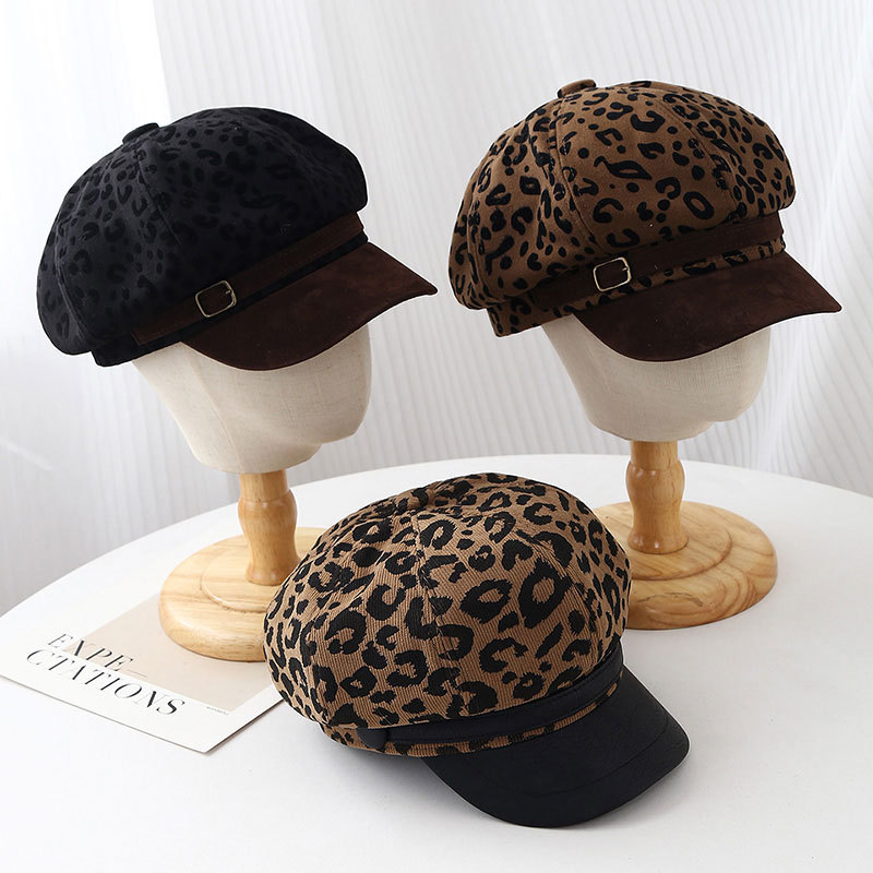 Vintage Fashion Hats - Topi Baret Lebar Bermotif Leopard Retro,