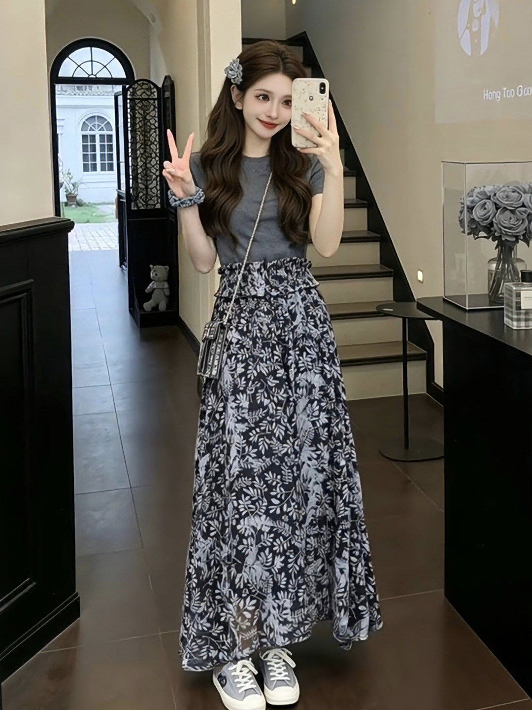 Vintage Fashion Years - Set atasan lengan pendek motif bunga