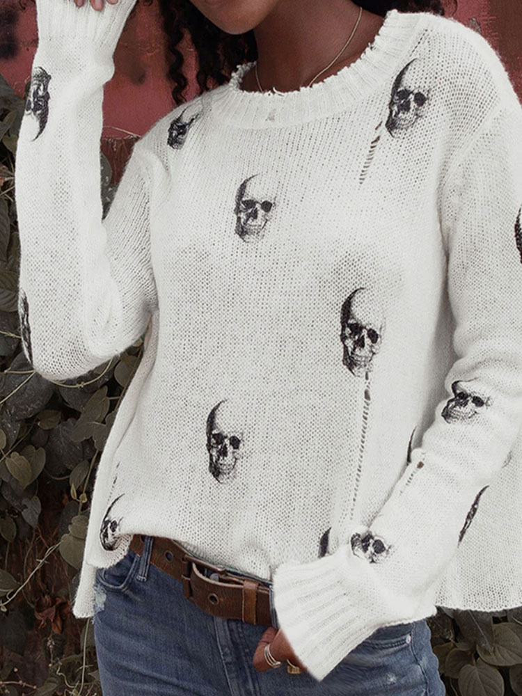 Vintage Fashion Years - Sweater Rajut Longgar Motif Tengkorak Halloween