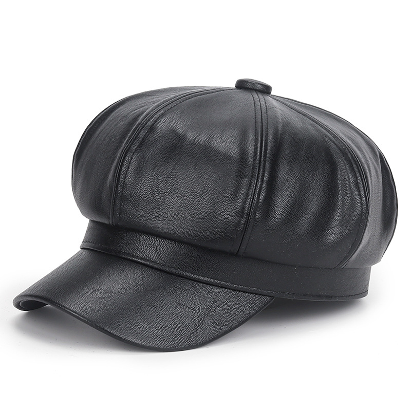 Vintage Fashion Hats - Topi Kulit PU Hitam Musim Dingin