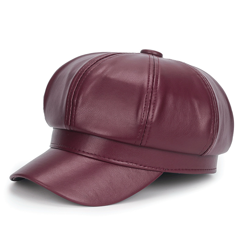 Topi Kulit PU Hitam Musim Ding - Vintage Fashion Hats ulasan dan harga