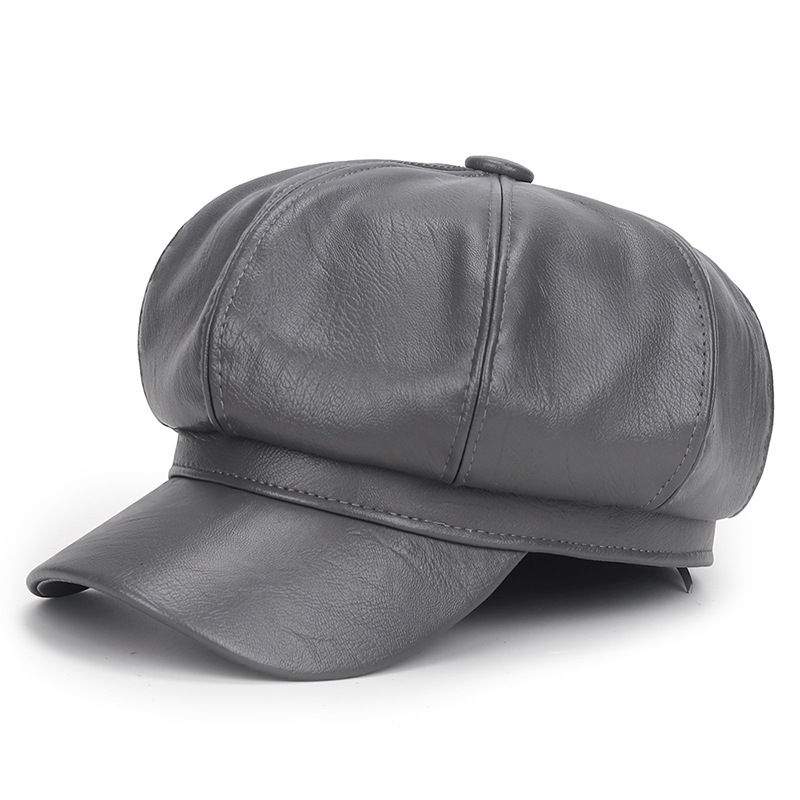 Topi Kulit PU Hitam Musim Ding - Vintage Fashion Hats ulasan dan harga