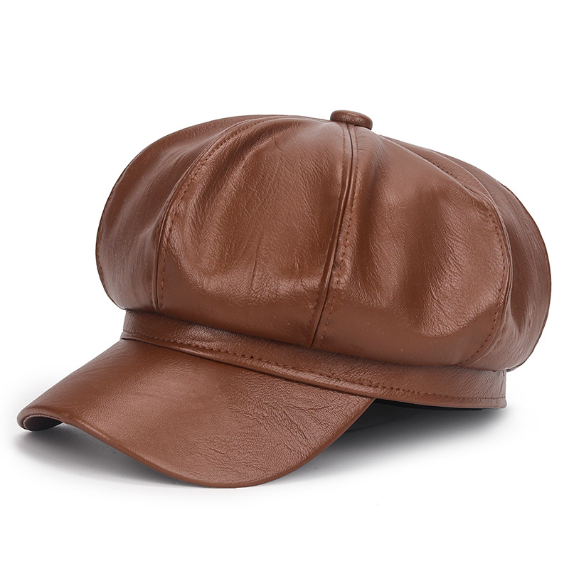 Topi Kulit PU Hitam Musim Ding - Vintage Fashion Hats ulasan dan harga