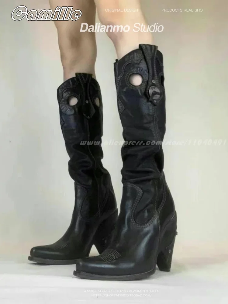 Sepatu bot kulit jari persegi  - Vintage Fashion Ladies ulasan dan harga
