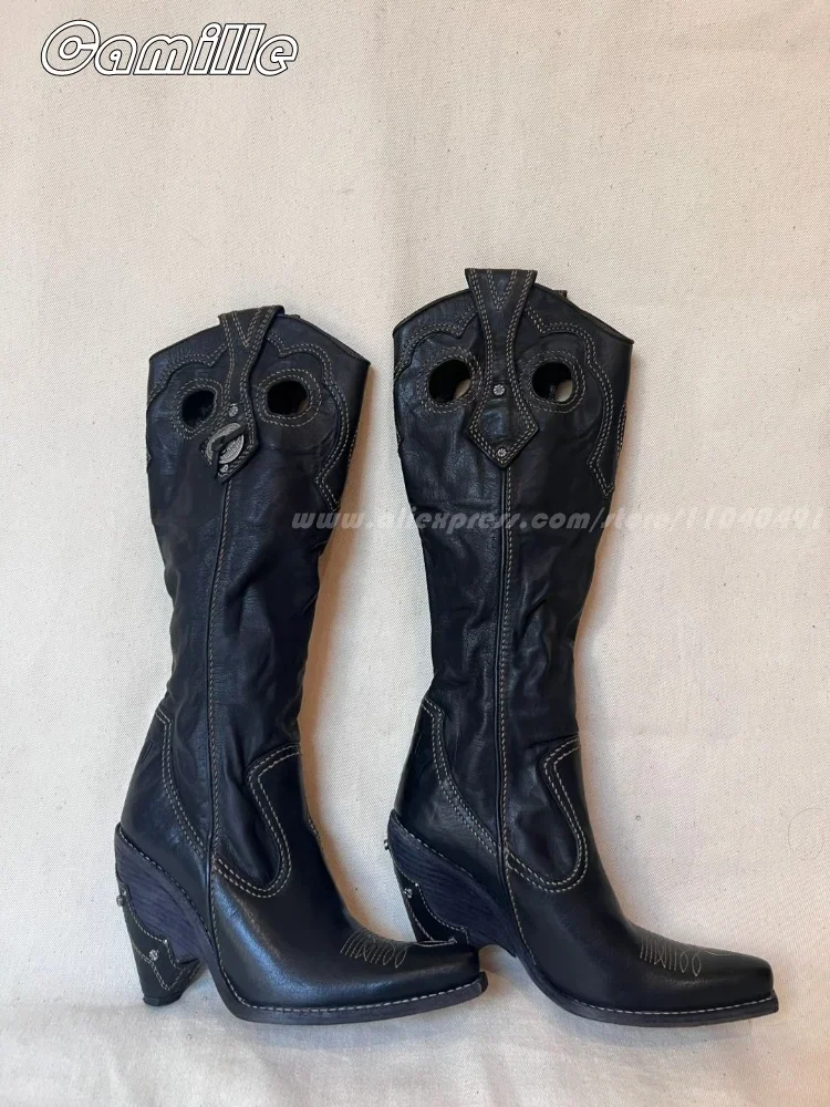 Sepatu bot kulit jari persegi  - Vintage Fashion Ladies ulasan dan harga